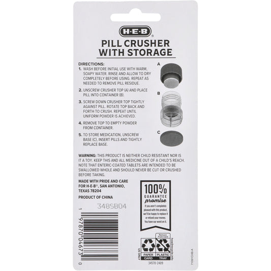 H-E-B Pill Crusher with Storage - Assorted Colors