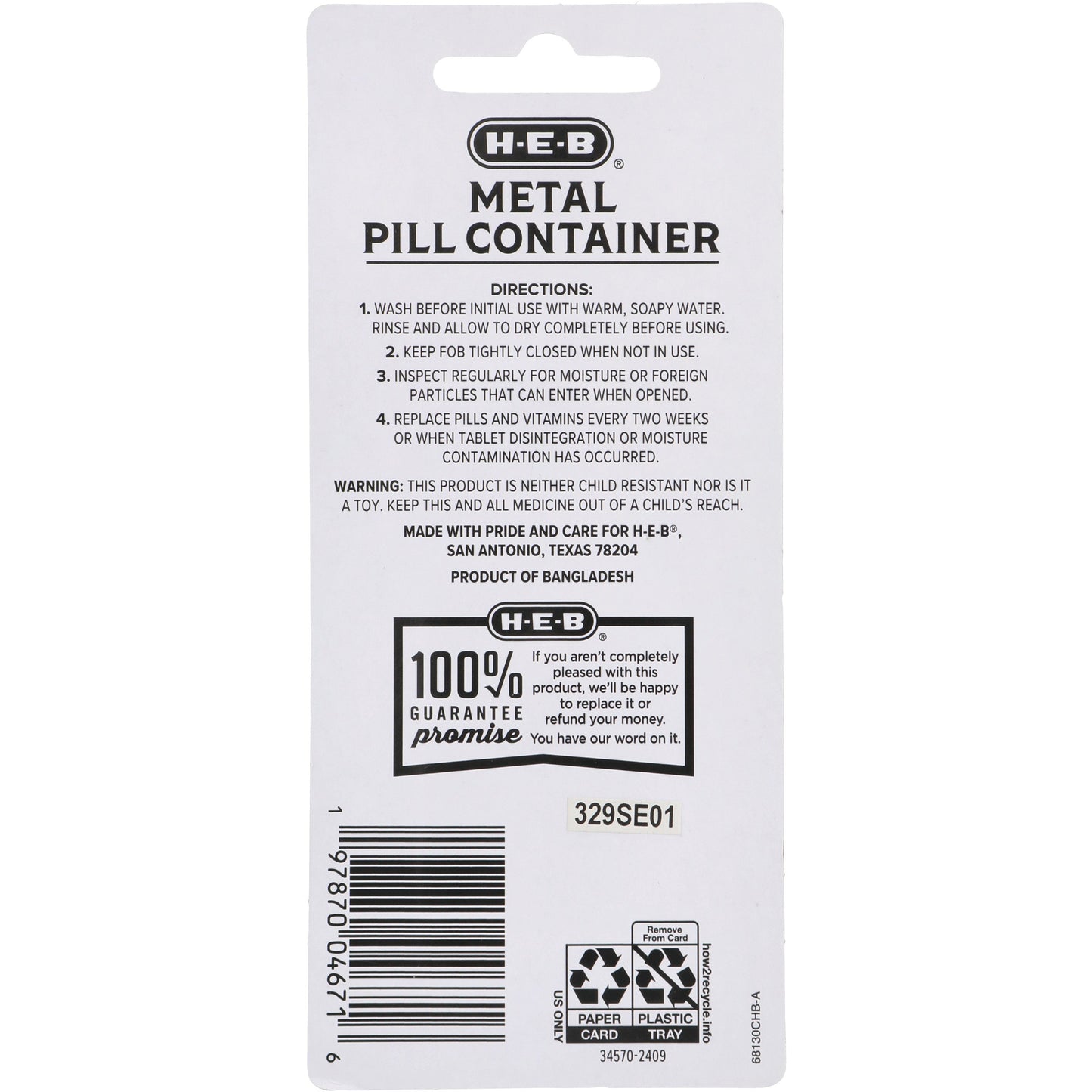 H-E-B Metal Keychain Pill Fob Container