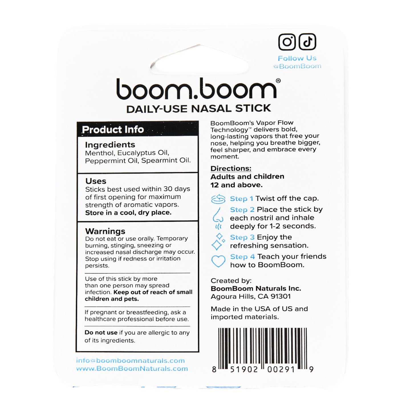 BOOMBOOM NATURALS INHALER NASAL MINT 1PK