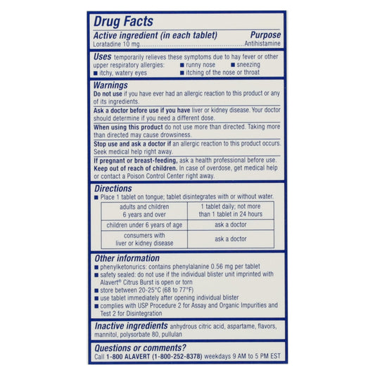 Alavert 24 Hr Allergy Relief Non-Drowsey Dissolving Tablets - Citrus Burst