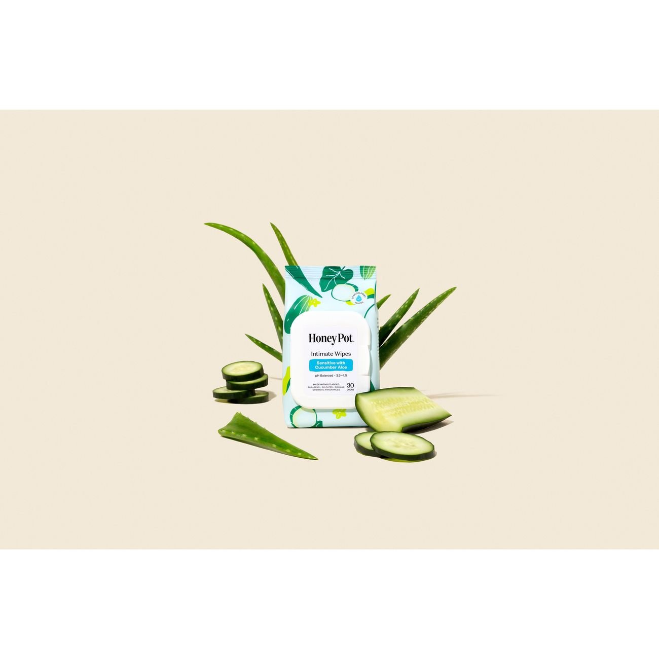 The Honey Pot Intimate Wipes - Sensitive with Cucumber Aloe