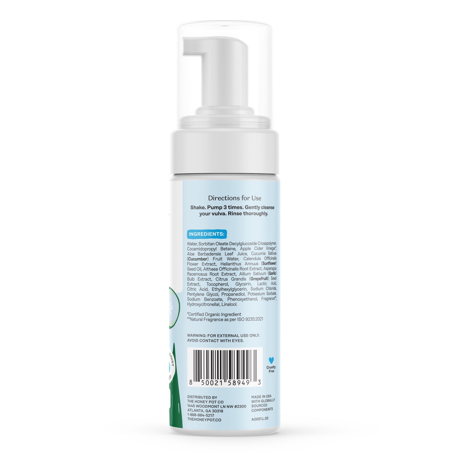 The Honey Pot Intimate Foaming Wash - Sensitive with Cucumber & Aloe