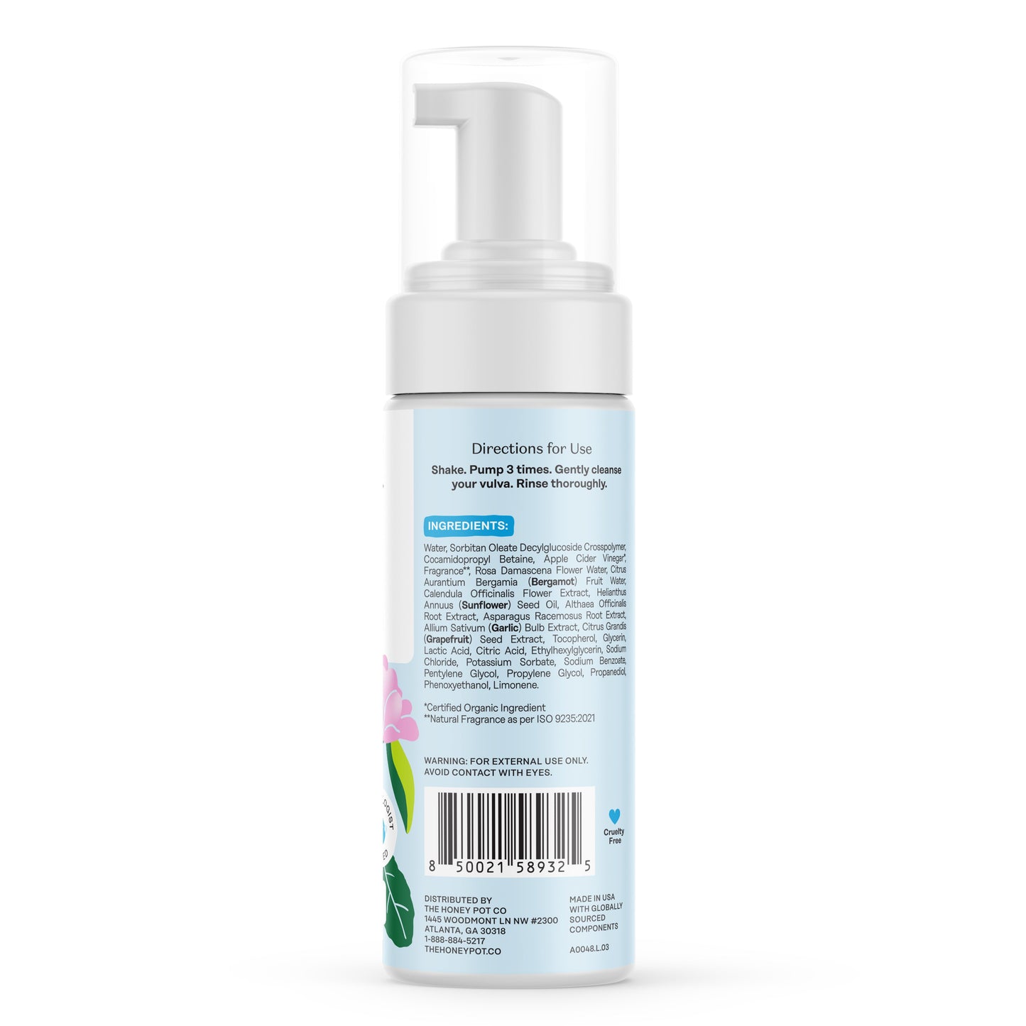 The Honey Pot Intimate Foaming Wash - Sensitive with Rosewater