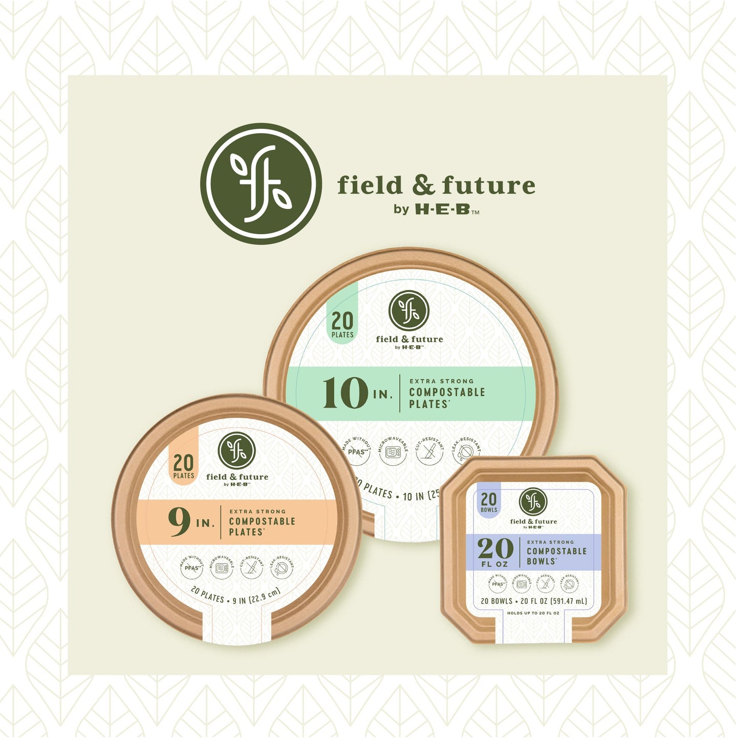 Field & Future by H-E-B Extra Strong Compostable Paper Plates, 10 in