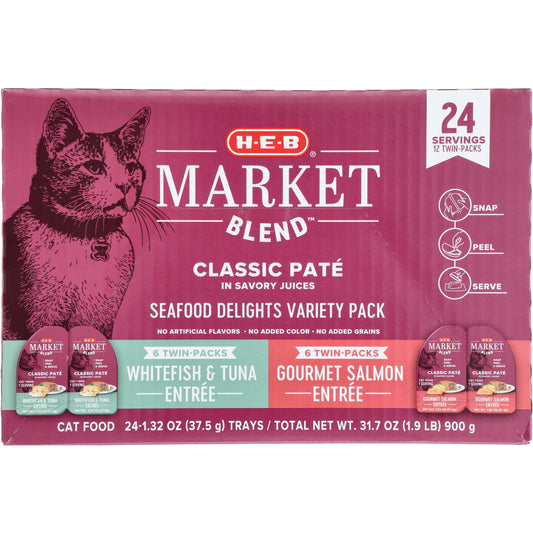 H-E-B Market Blend Split Cups Pate Wet Cat Food - Seafood Variety