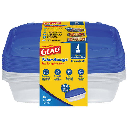Glad Take-Aways Rectangle Food Storage Containers, 4 pk