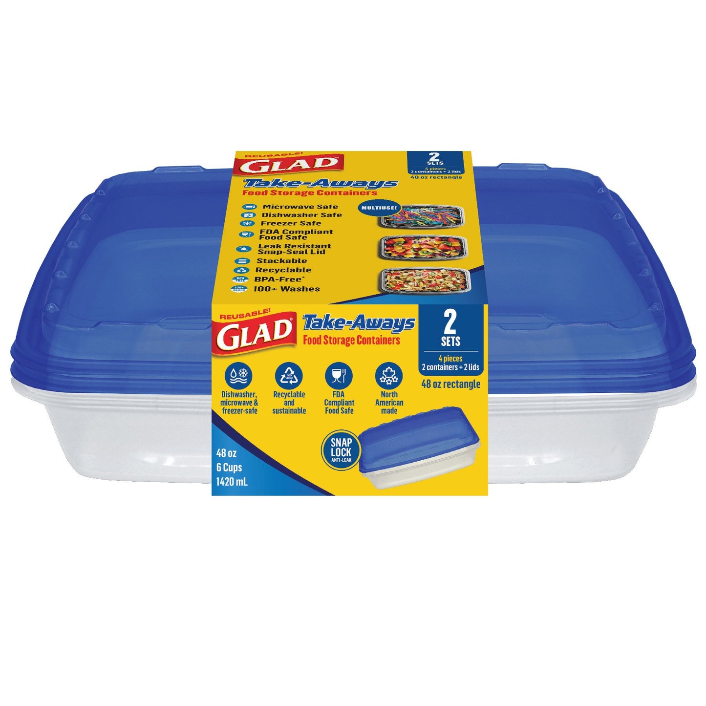 Glad Take-Aways Rectangle Food Storage Containers, 2 pk