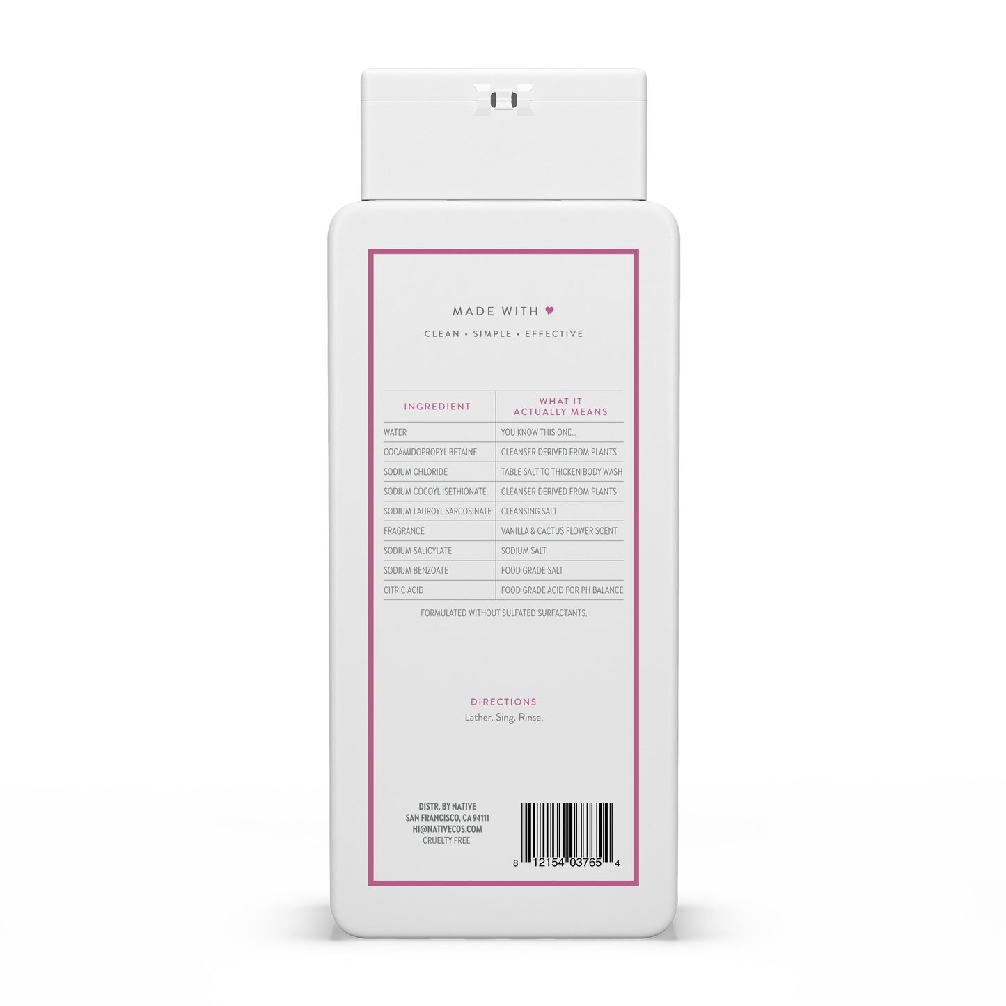 Native Body Wash - Vanilla & Cactus Flower, Sulfate Free