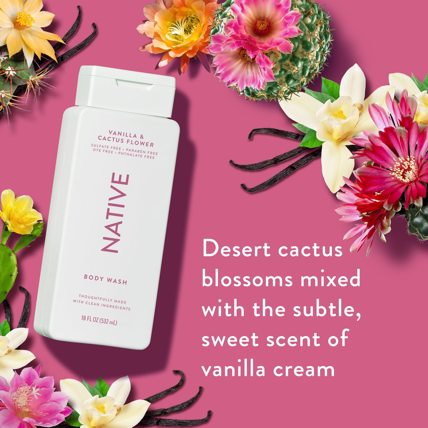 Native Body Wash - Vanilla & Cactus Flower, Sulfate Free