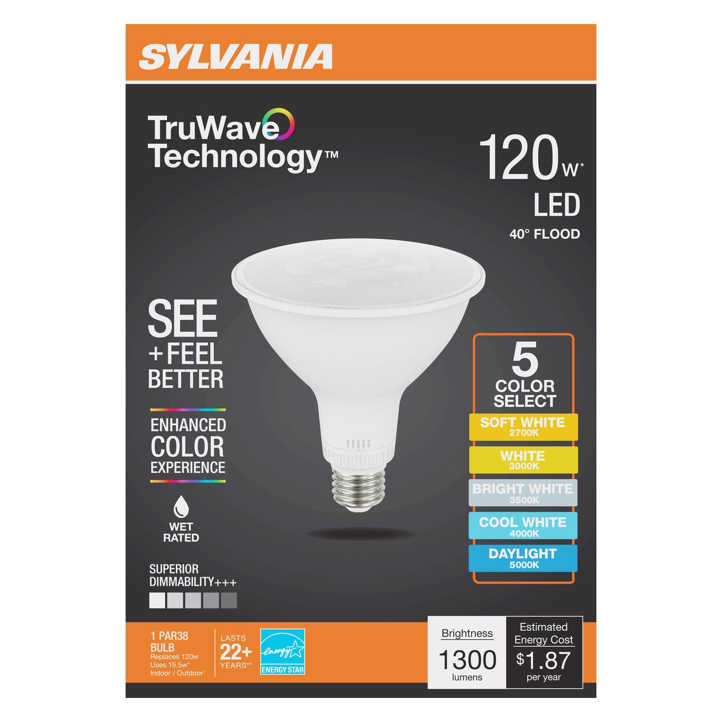 Sylvania TruWave PAR38 120-Watt LED Flood Light Bulb - 5 Color Select