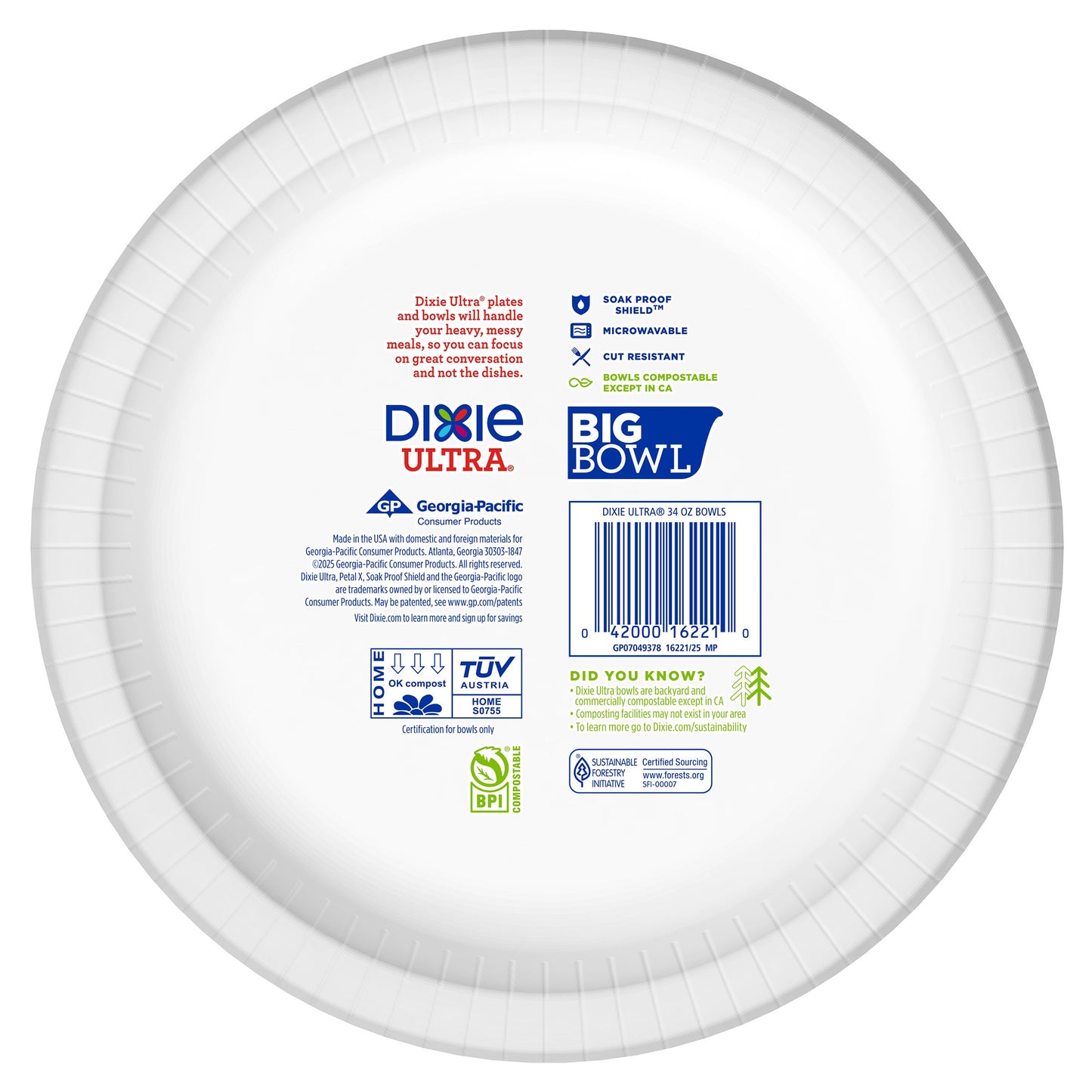 Dixie Ultra Compostable 34 oz Paper Bowls