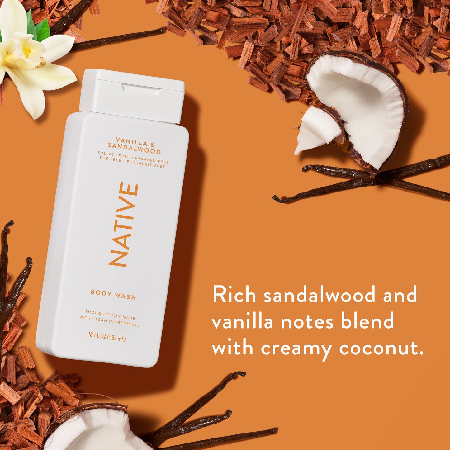 Native Bodywash - Vanilla & Sandalwood, Sulfate Free