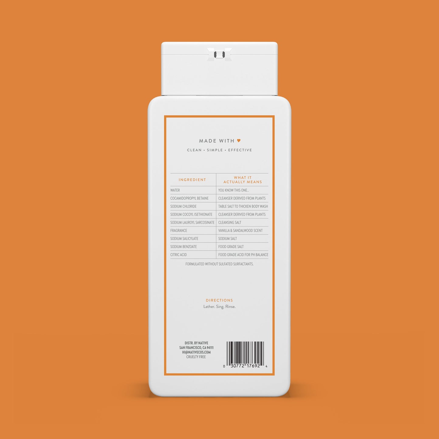 Native Bodywash - Vanilla & Sandalwood, Sulfate Free