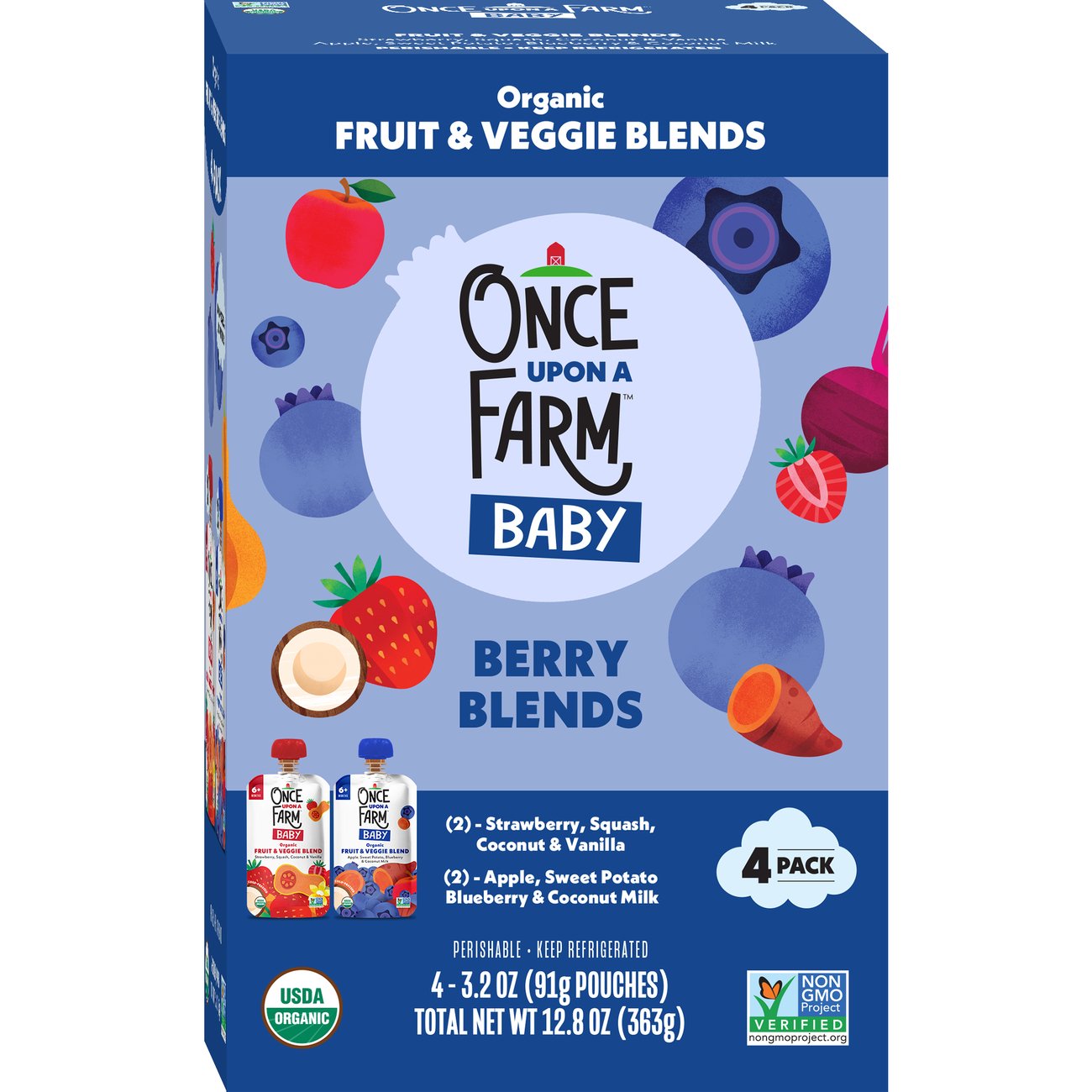 Once Upon a Farm Baby Organic Fruit & Veggie Blends Pouch - Berry, 3.2 oz