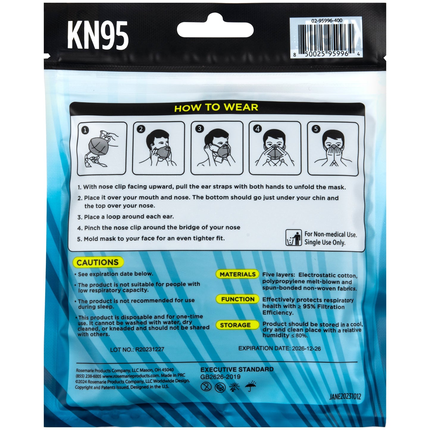 RM Wellness Disposable KN95 Face Masks - Black