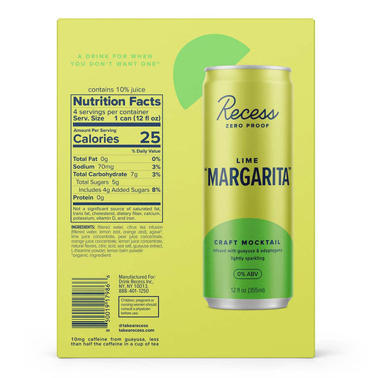 Recess Zero Proof Lime Margarita Craft Mocktail 4 pk Cans