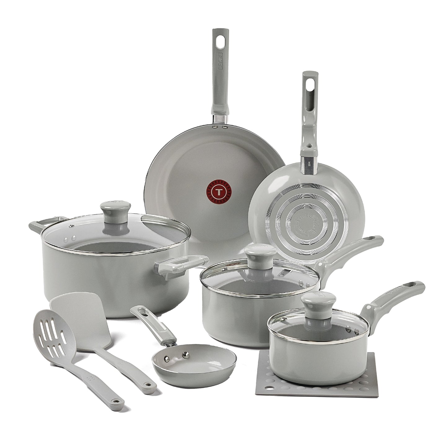 T-fal Essentials Ceramic Cookware Set - Grey
