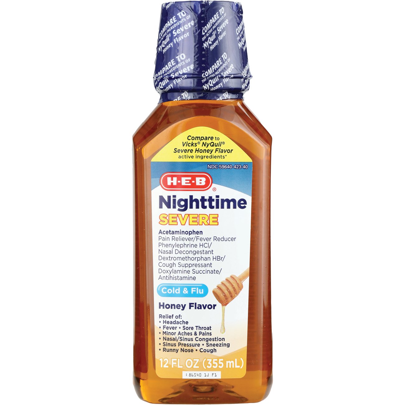 H-E-B Nighttime Severe Cold & Flu Pain Relief Liquid - Honey