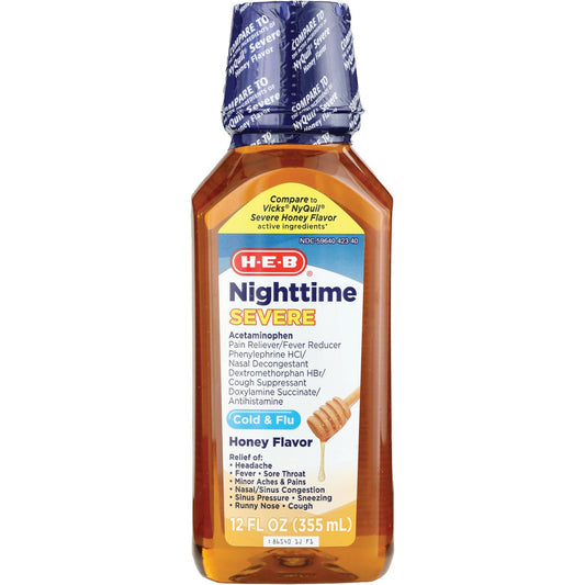 H-E-B Nighttime Severe Cold & Flu Pain Relief Liquid - Honey