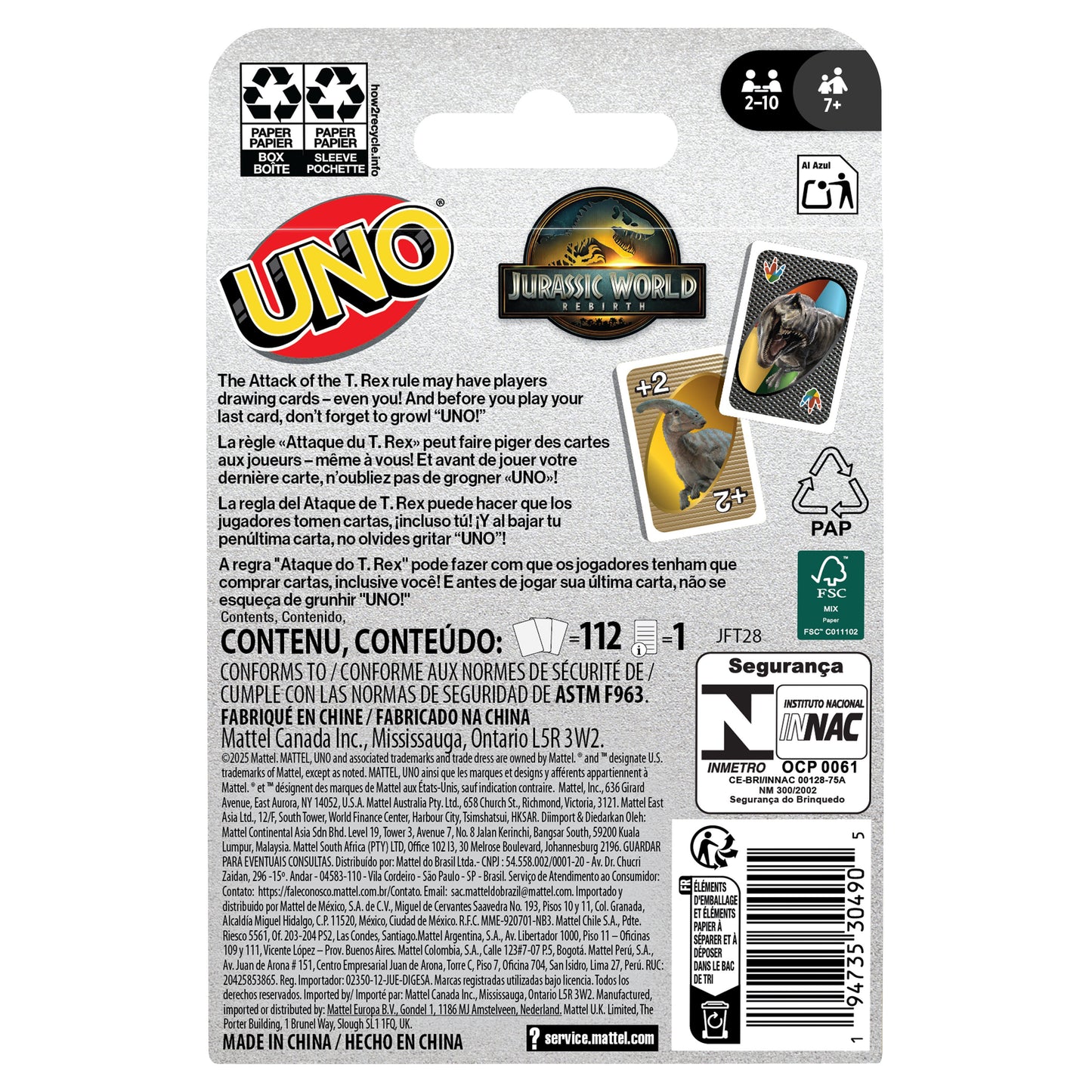 UNO Jurassic World Rebirth Edition Card Game