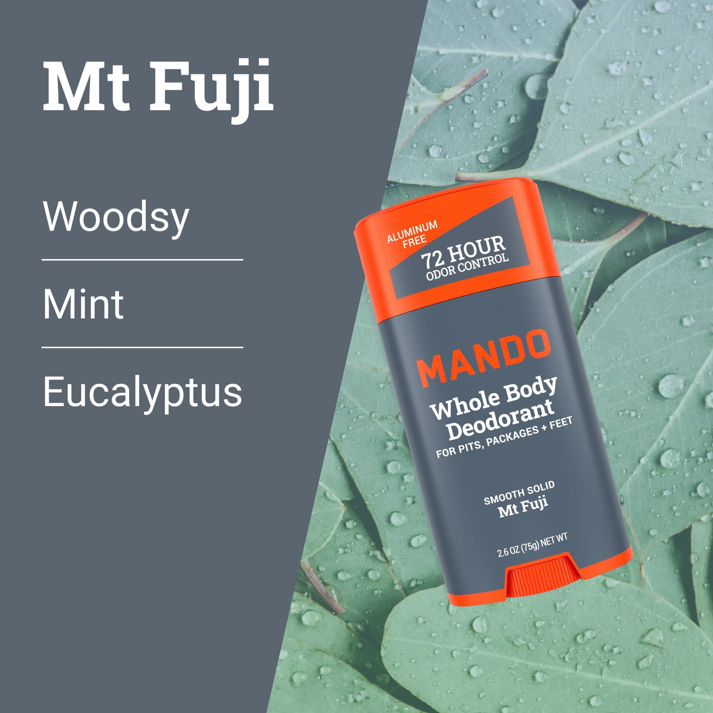 Mando Whole Body Deodorant - Men's Aluminum-Free Smooth Solid Stick Deodorant - Mt Fuji