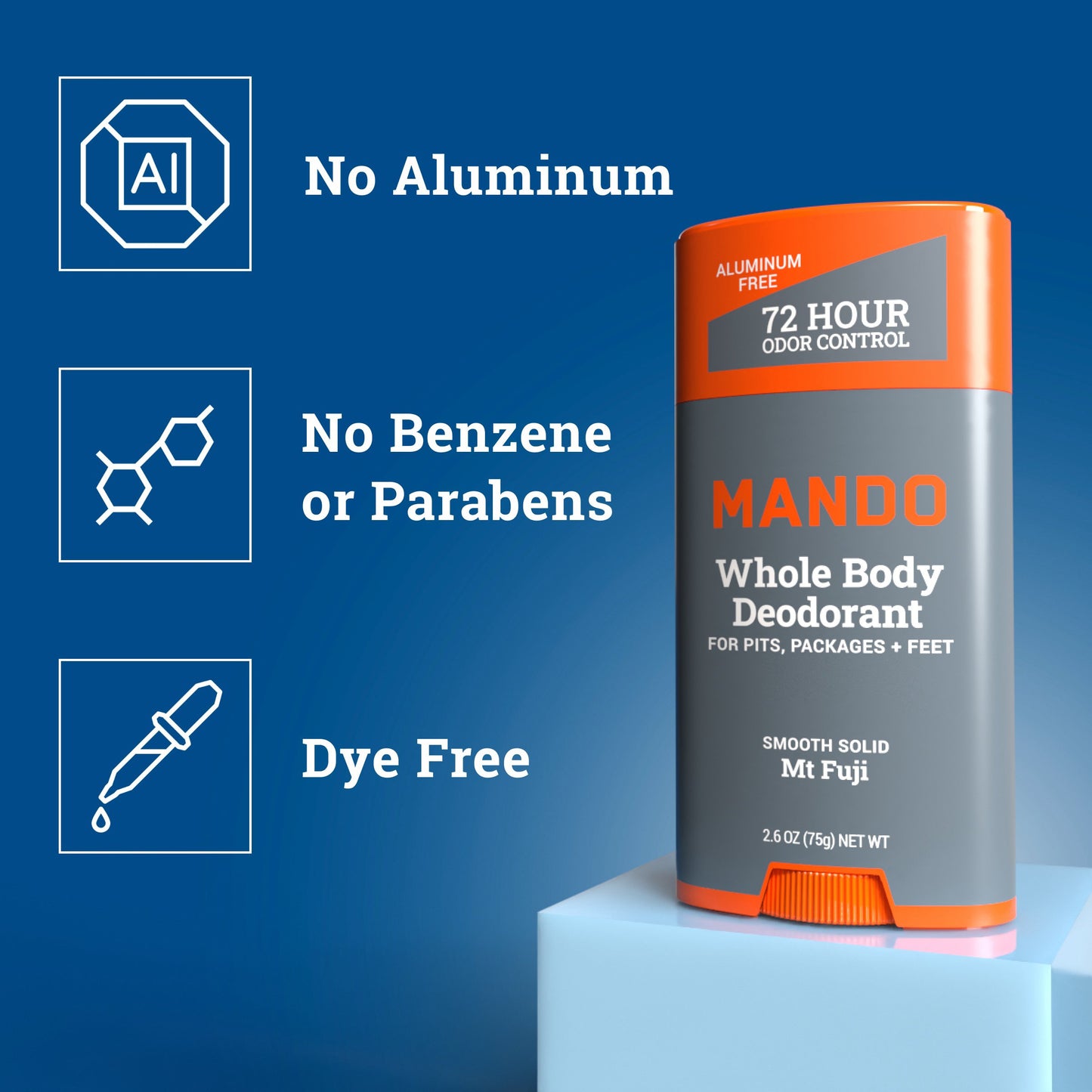 Mando Whole Body Deodorant - Men's Aluminum-Free Smooth Solid Stick Deodorant - Mt Fuji