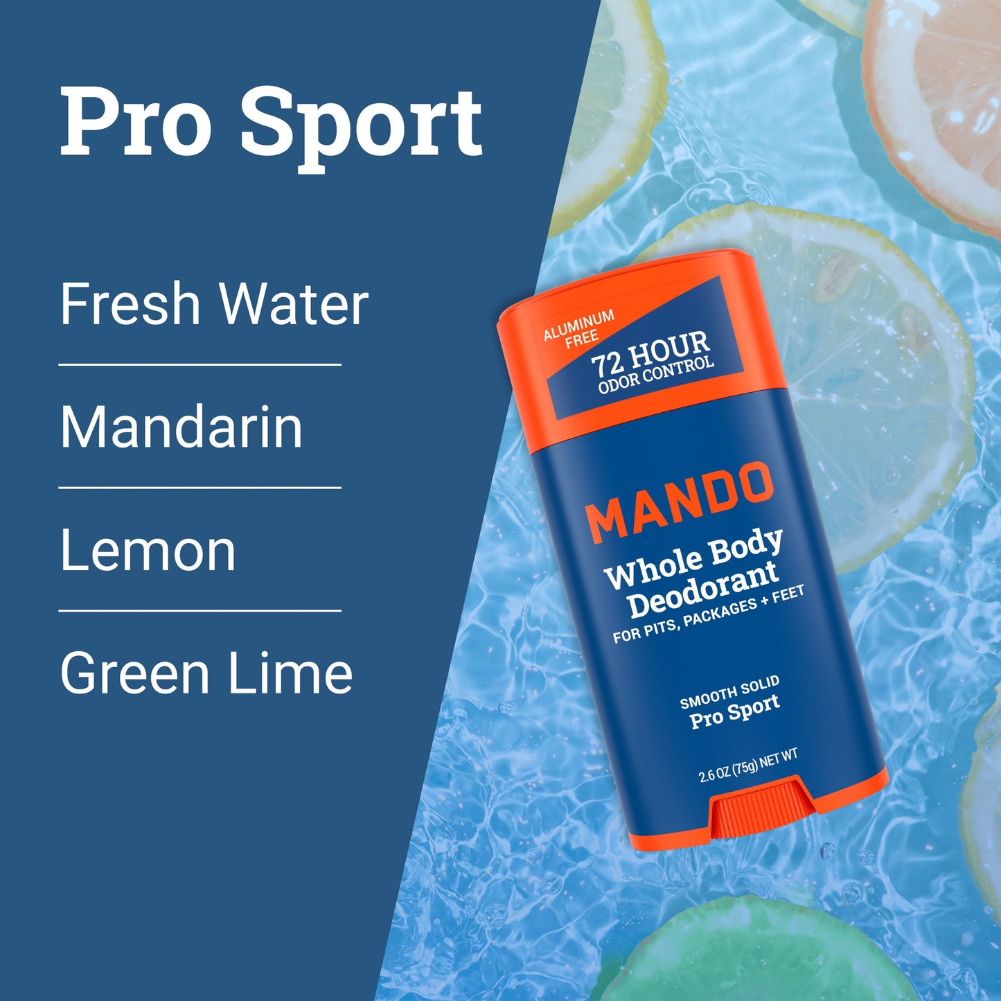 Mando Whole Body Deodorant - Men's Aluminum-Free Smooth Solid Stick Deodorant - Pro Sport