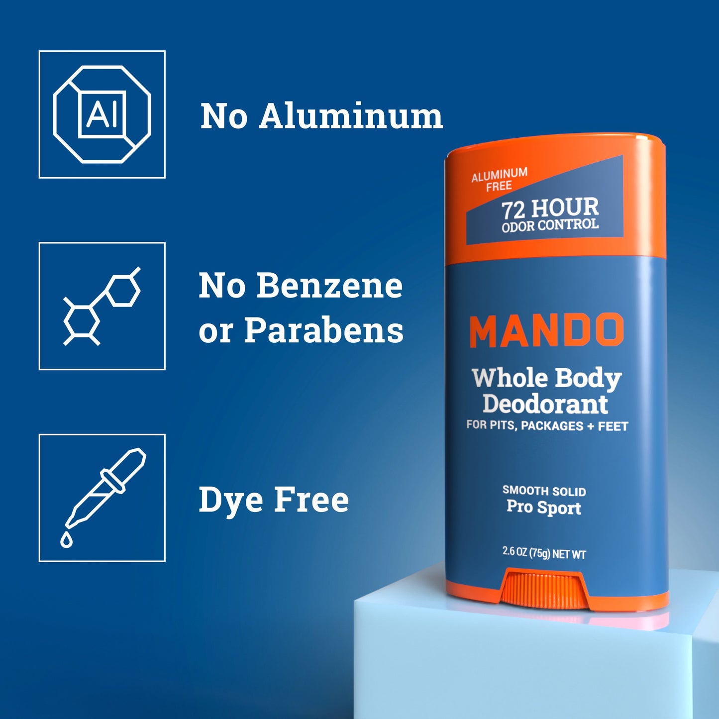 Mando Whole Body Deodorant - Men's Aluminum-Free Smooth Solid Stick Deodorant - Pro Sport