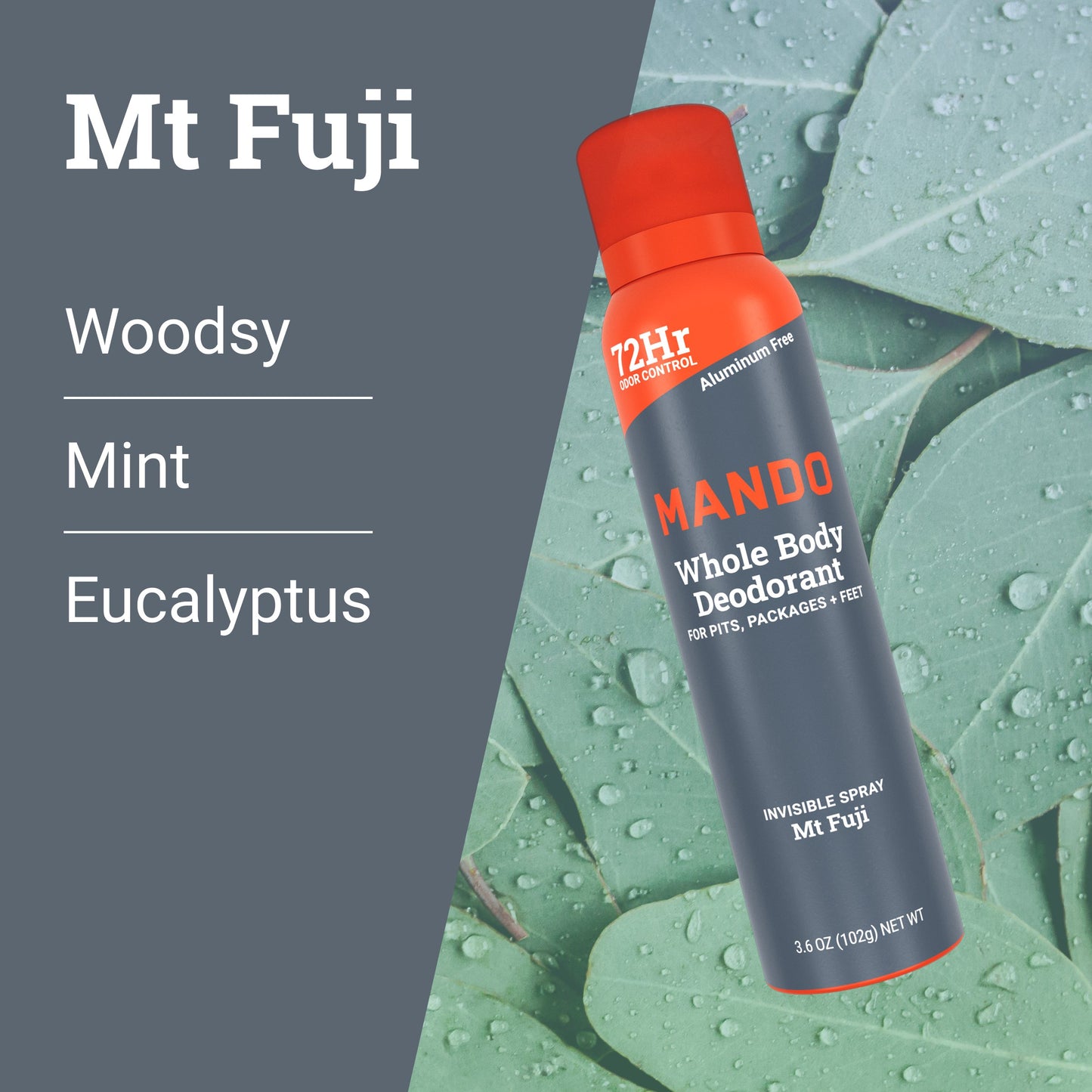 Mando Whole Body Men's Deodorant - Invisible Spray Deodorant - Aluminum Free - Mt Fuji