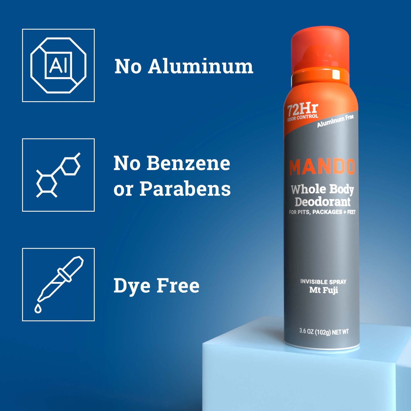 Mando Whole Body Men's Deodorant - Invisible Spray Deodorant - Aluminum Free - Mt Fuji