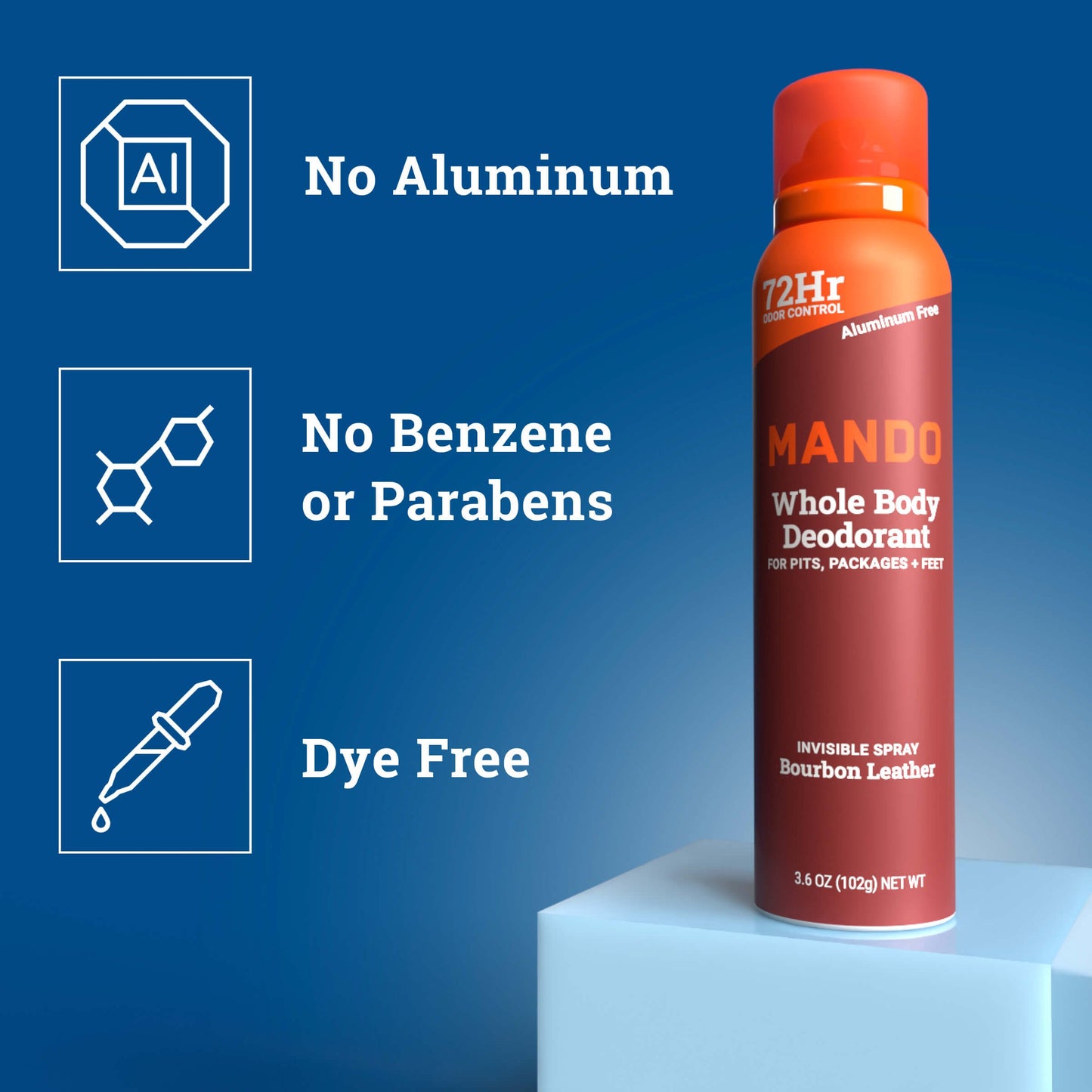 Mando Whole Body Men's Deodorant - Invisible Spray Deodorant - Aluminum Free - Bourbon Leather