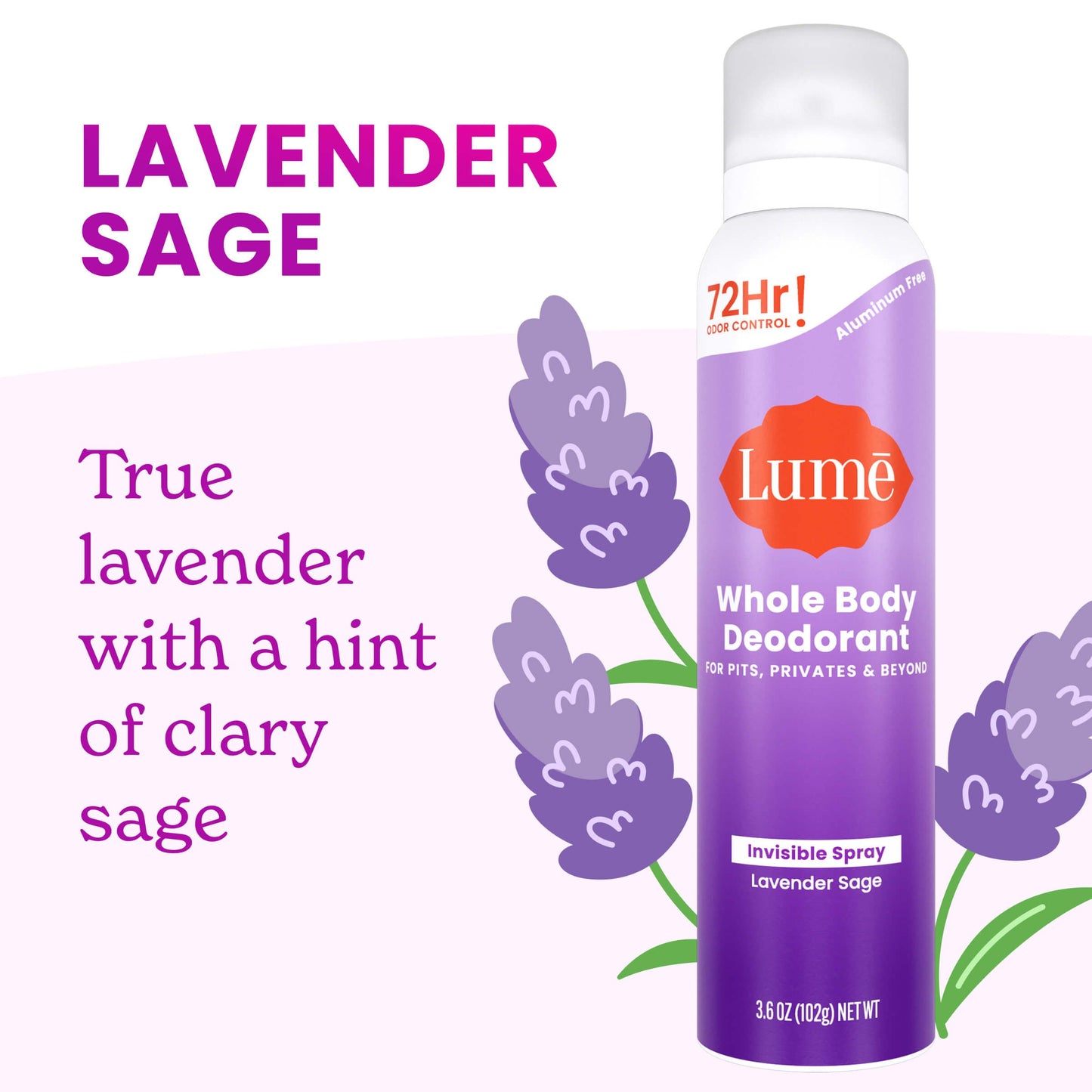 Lume Whole Body Aluminum Free Women's Invisible Spray Deodorant - Lavender Sage Scent