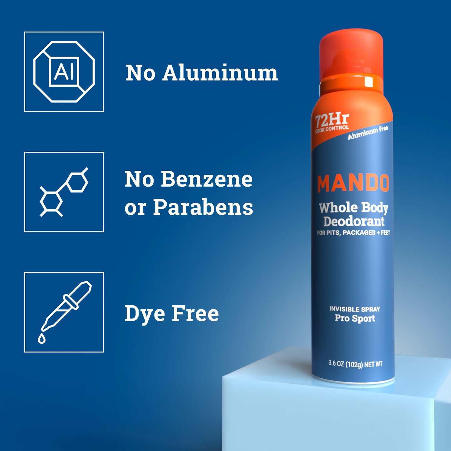 Mando Whole Body Men's Deodorant - Invisible Spray Deodorant - Aluminum Free - Pro Sport