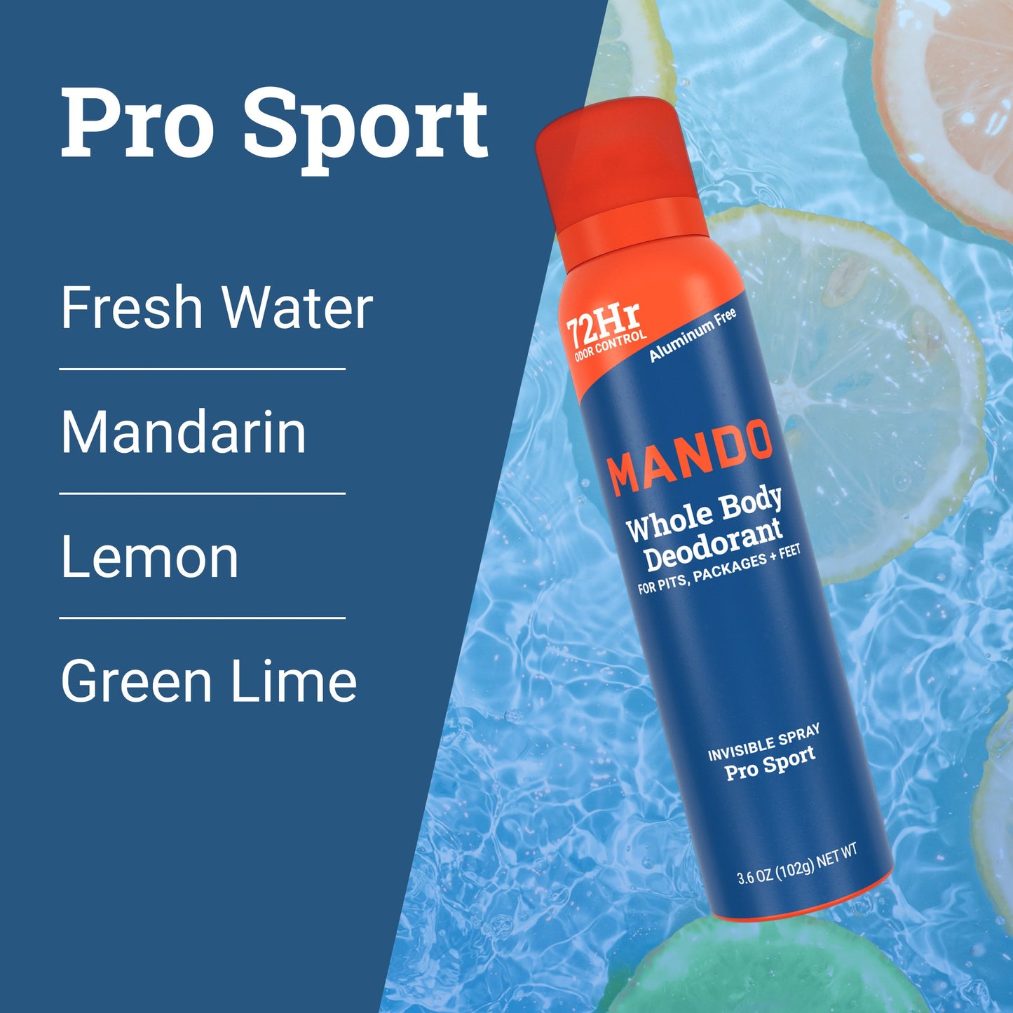 Mando Whole Body Men's Deodorant - Invisible Spray Deodorant - Aluminum Free - Pro Sport