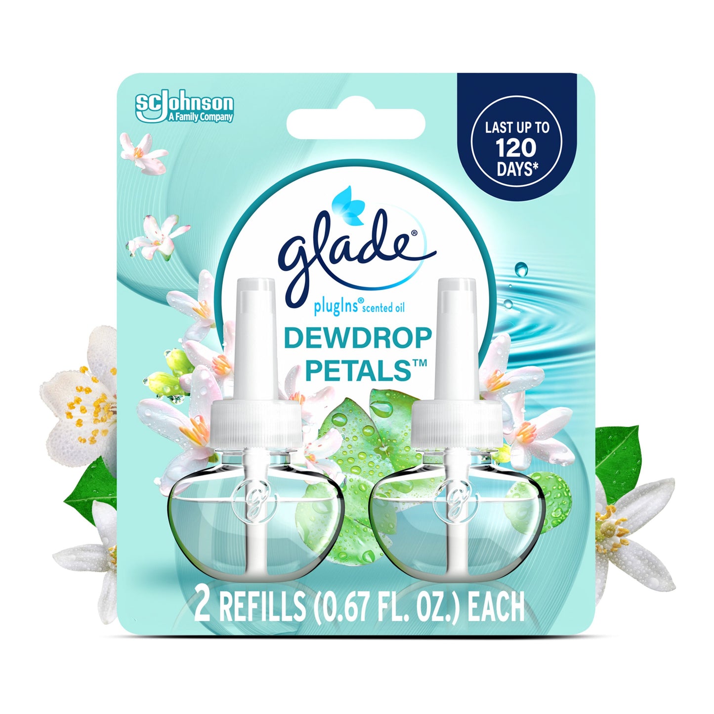 Glade Plug In Scented Oil 2 Count Refills - Dewdrop Petals - 1.34 oz