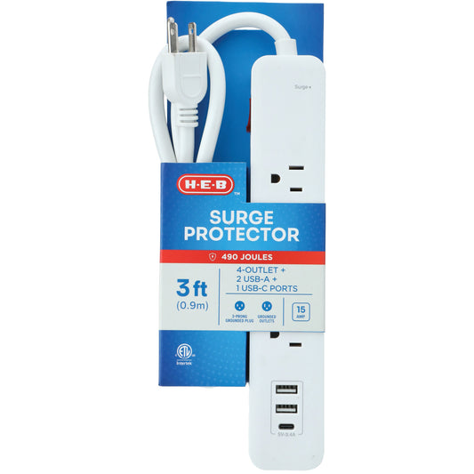 H-E-B 4 Outlet Surge Protector Power Strip With USB Ports