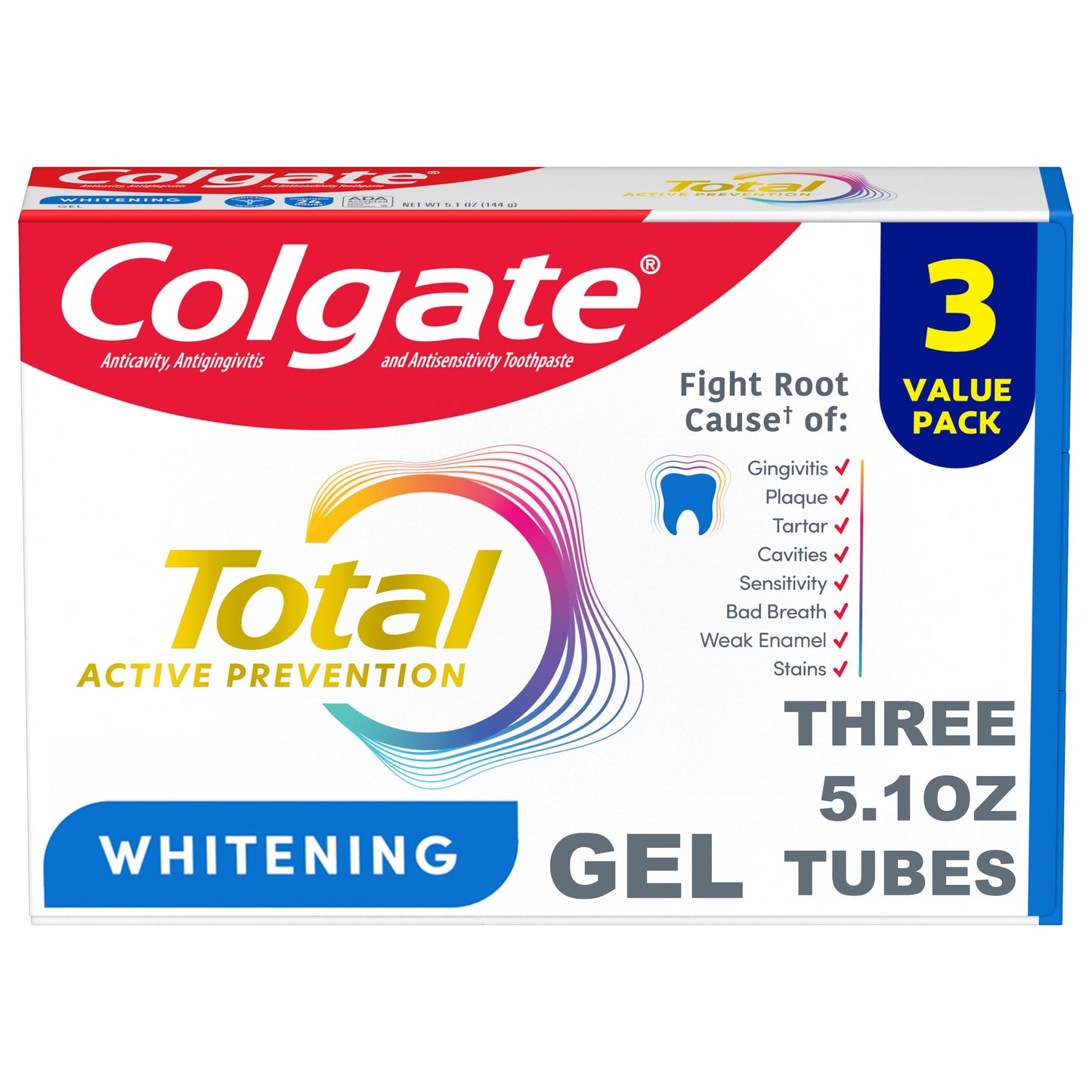 Colgate Total Gel Toothpaste - Whitening, 3pk