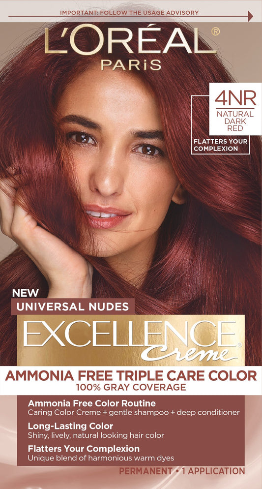 L'Oréal Paris Excellence Creme Universal Nudes Ammonia Free Permanent Hair Color - 4NR Natural Dark Red