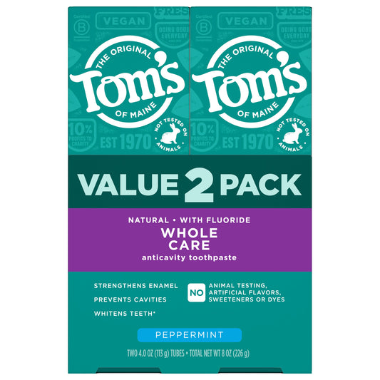 Tom's of Maine Whole Care Peppermint Toothpaste 2 Pack
