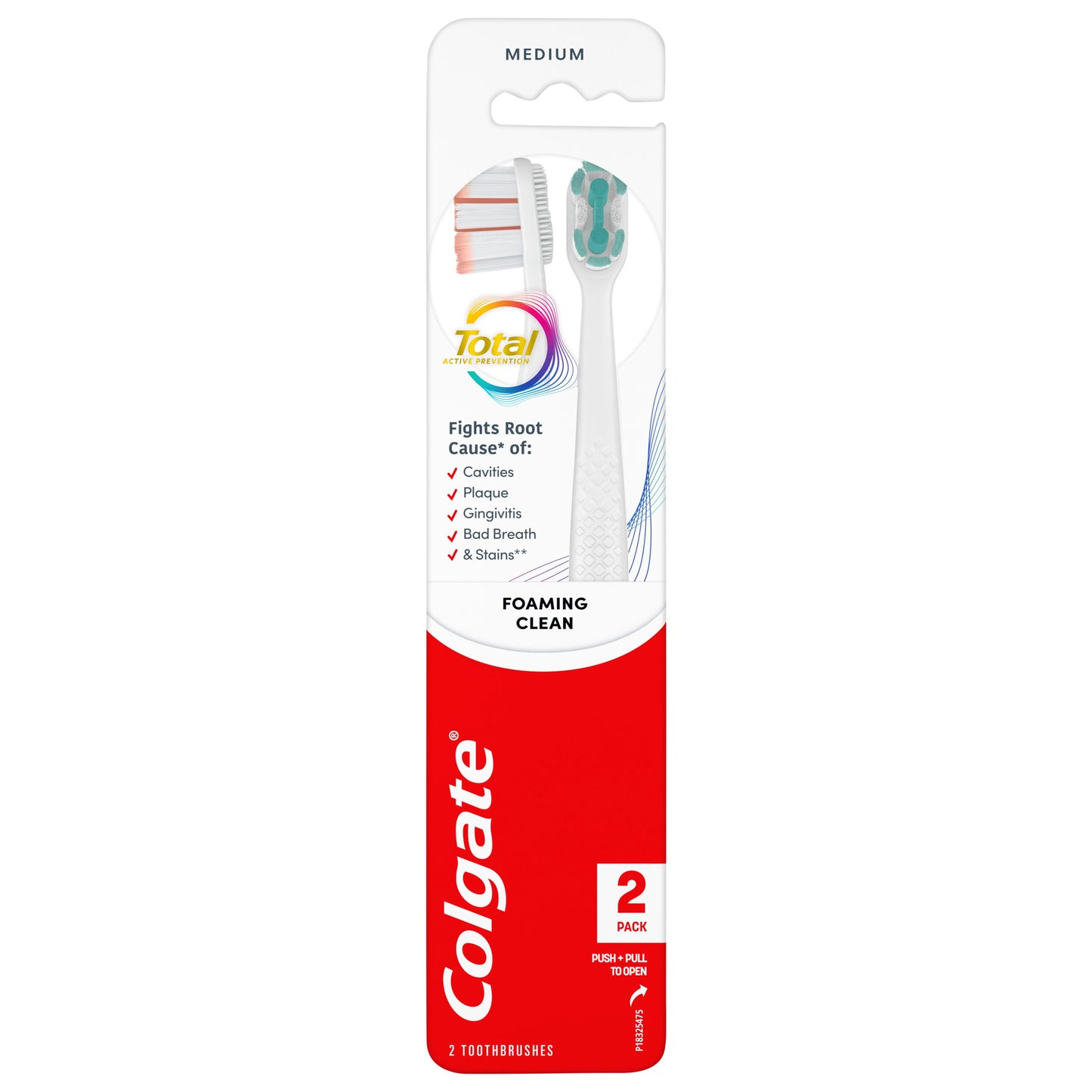 Colgate Total Foaming Clean Medium Toothbrush 2 Count