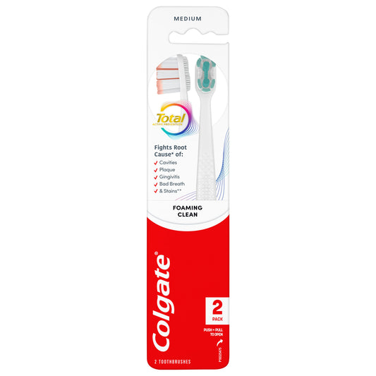 Colgate Total Foaming Clean Medium Toothbrush 2 Count