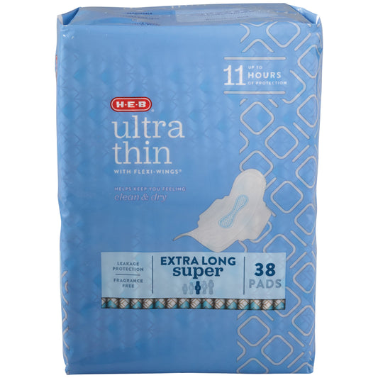 H-E-B Ultra Thin Flexi-Wing Pads - Extra Long, Super, Unscented