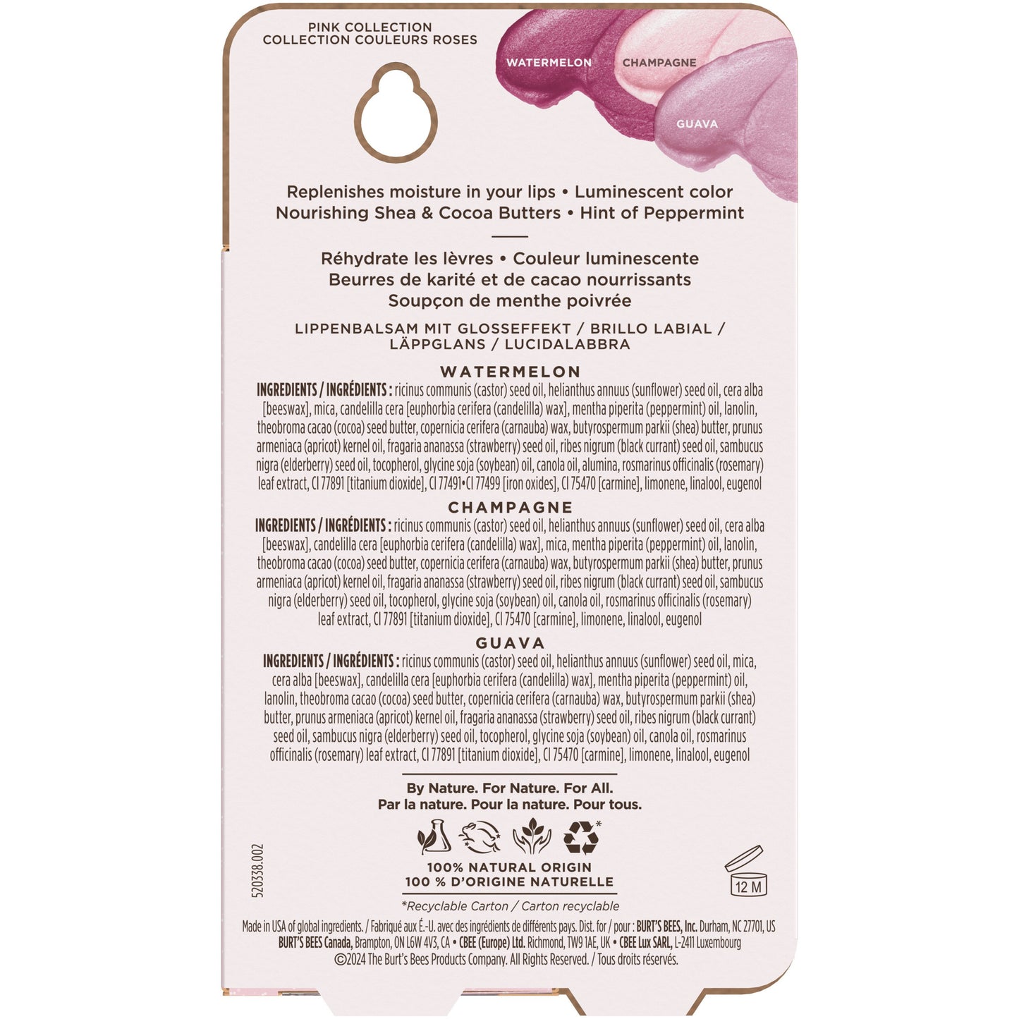 Burt's Bees Lip Shimmer - Pink Collection