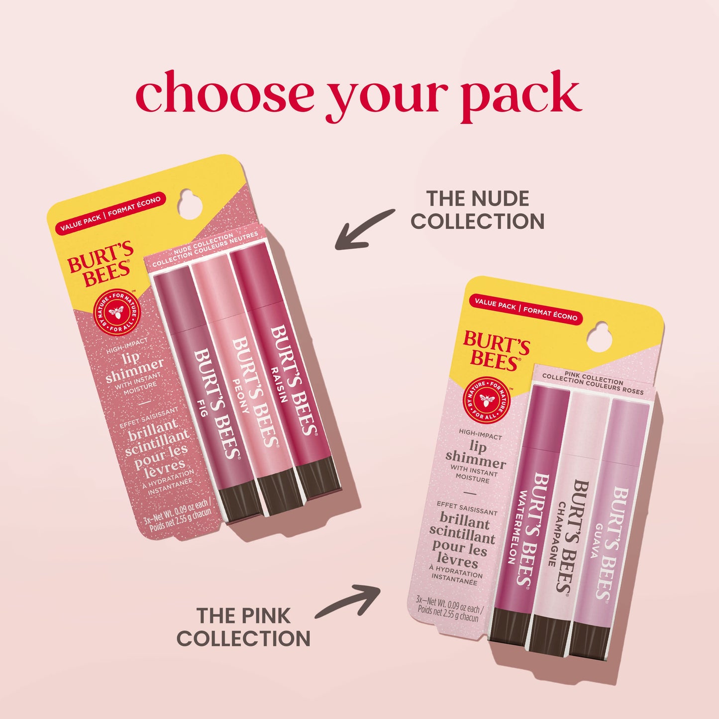 Burt's Bees Lip Shimmer - Pink Collection