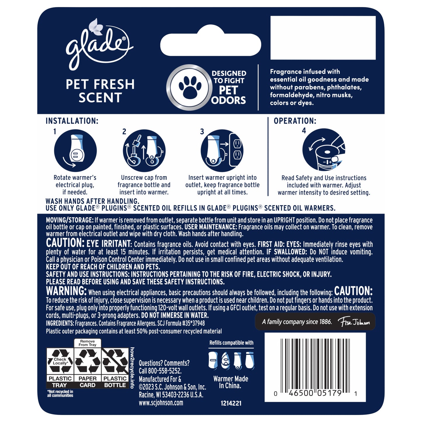 Glade Plug In Scented Oil Warmer & Refill - Pet Fresh