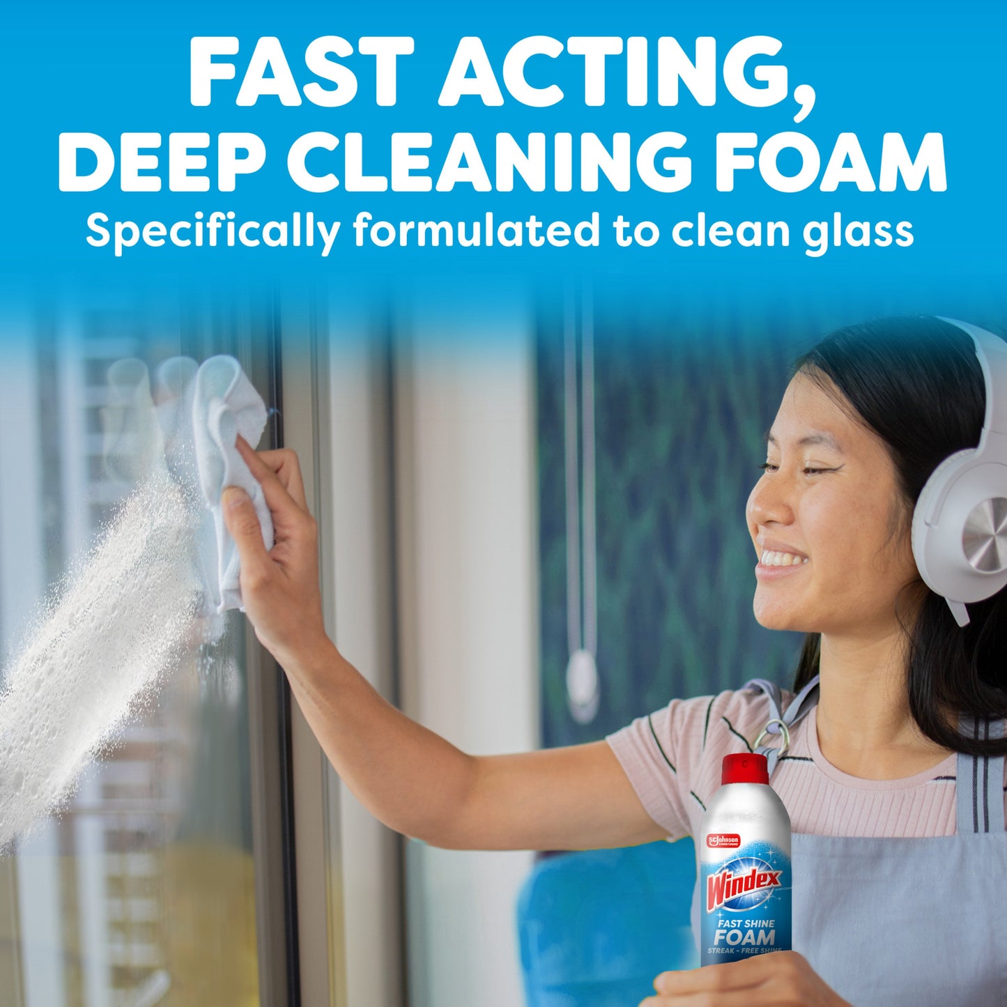 Windex Fast Shine Foam Glass Cleaner, No-Drip Aerosol Cleaning Spray