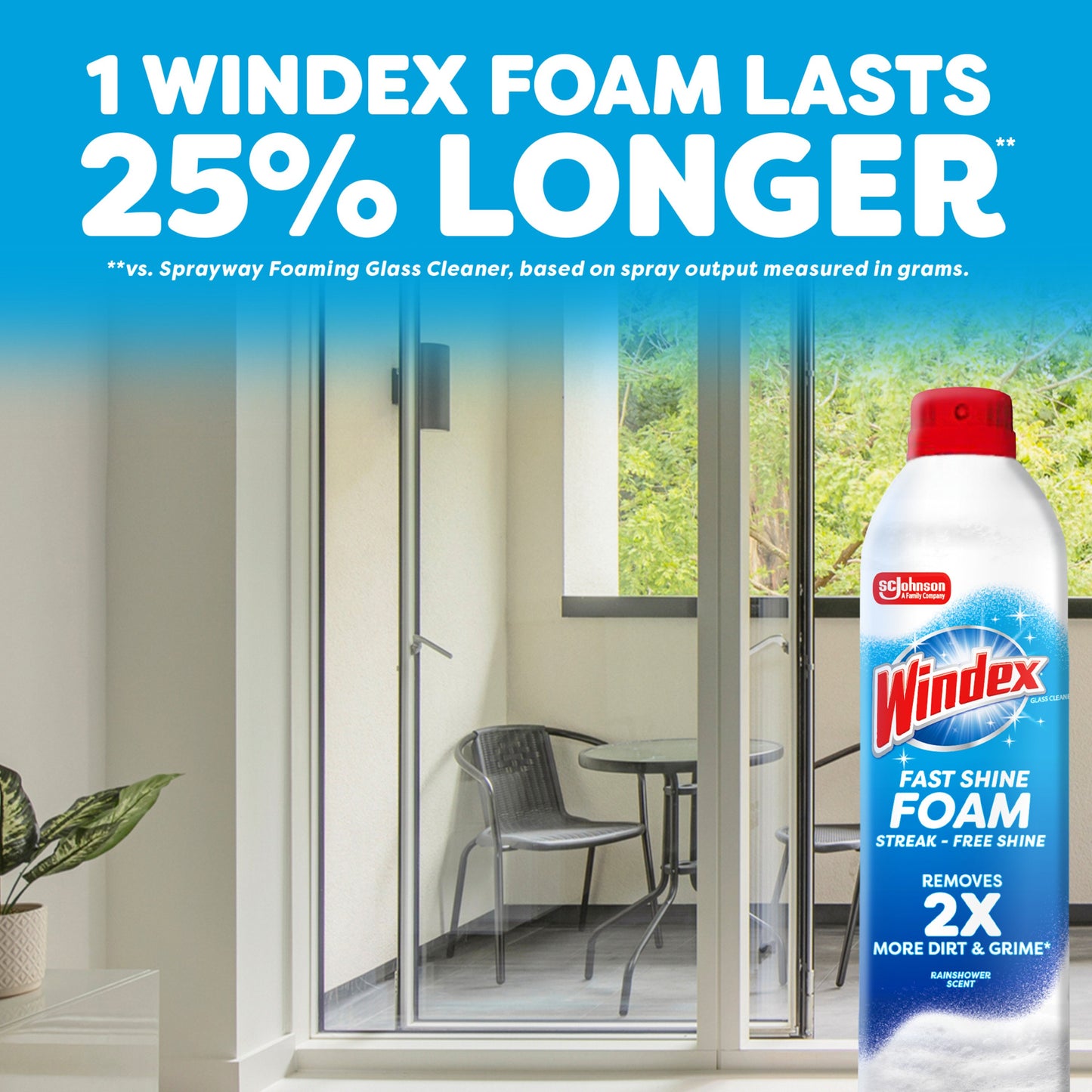 Windex Fast Shine Foam Glass Cleaner, No-Drip Aerosol Cleaning Spray