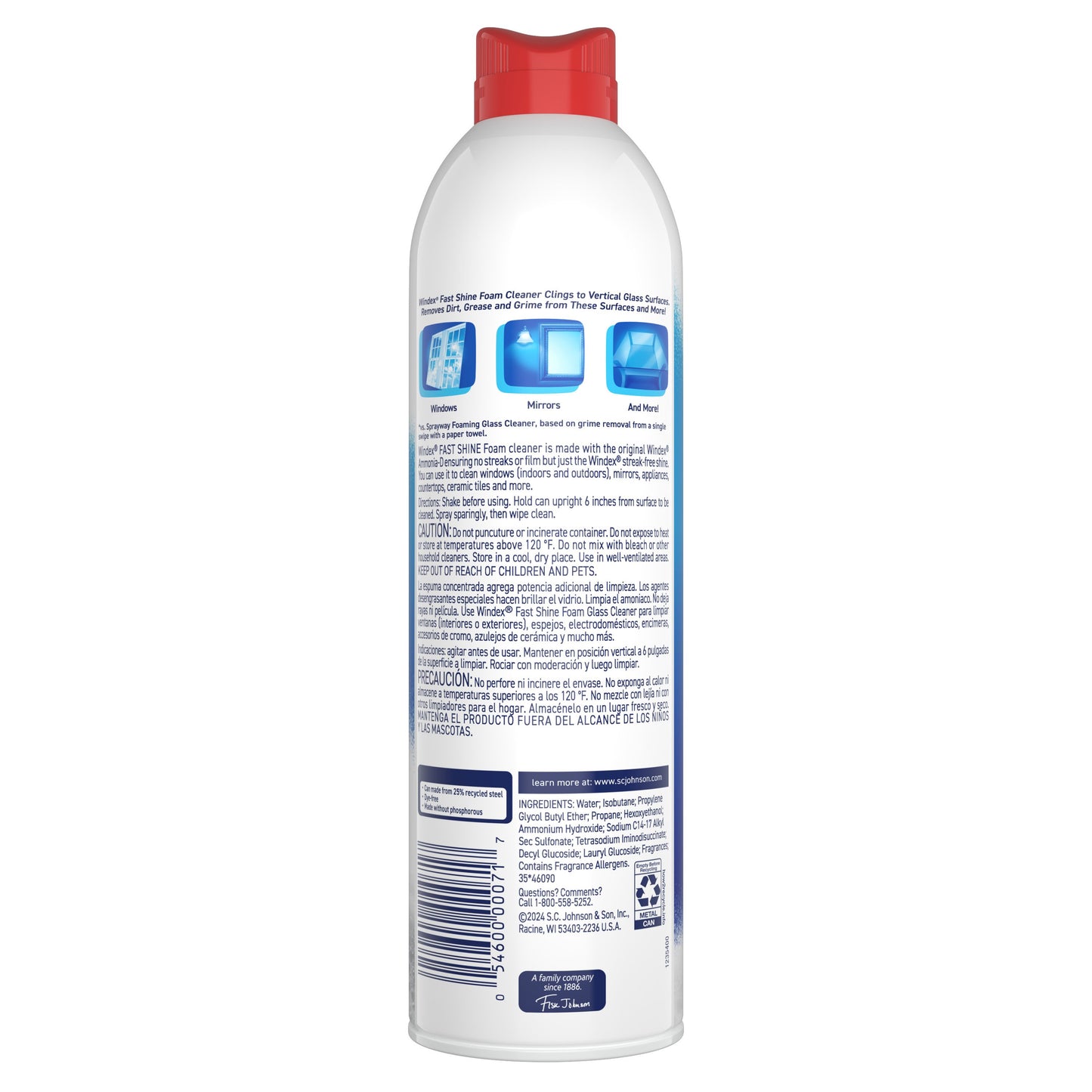 Windex Fast Shine Foam Glass Cleaner, No-Drip Aerosol Cleaning Spray