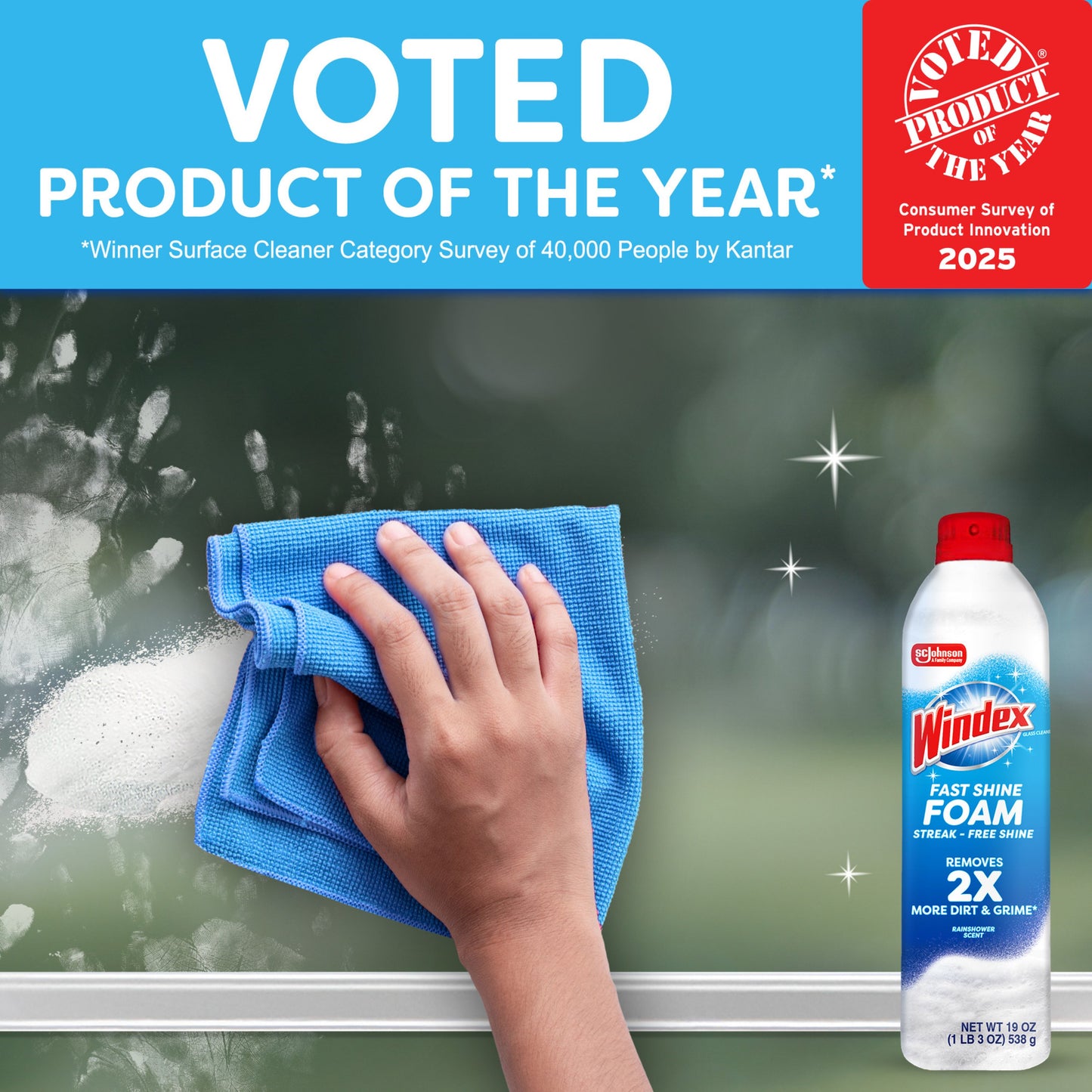 Windex Fast Shine Foam Glass Cleaner, No-Drip Aerosol Cleaning Spray