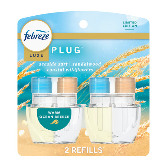 Febreze Luxe Plug In Air Freshener Odor-Fighting Scented Oil Refill - Warm Ocean Breeze